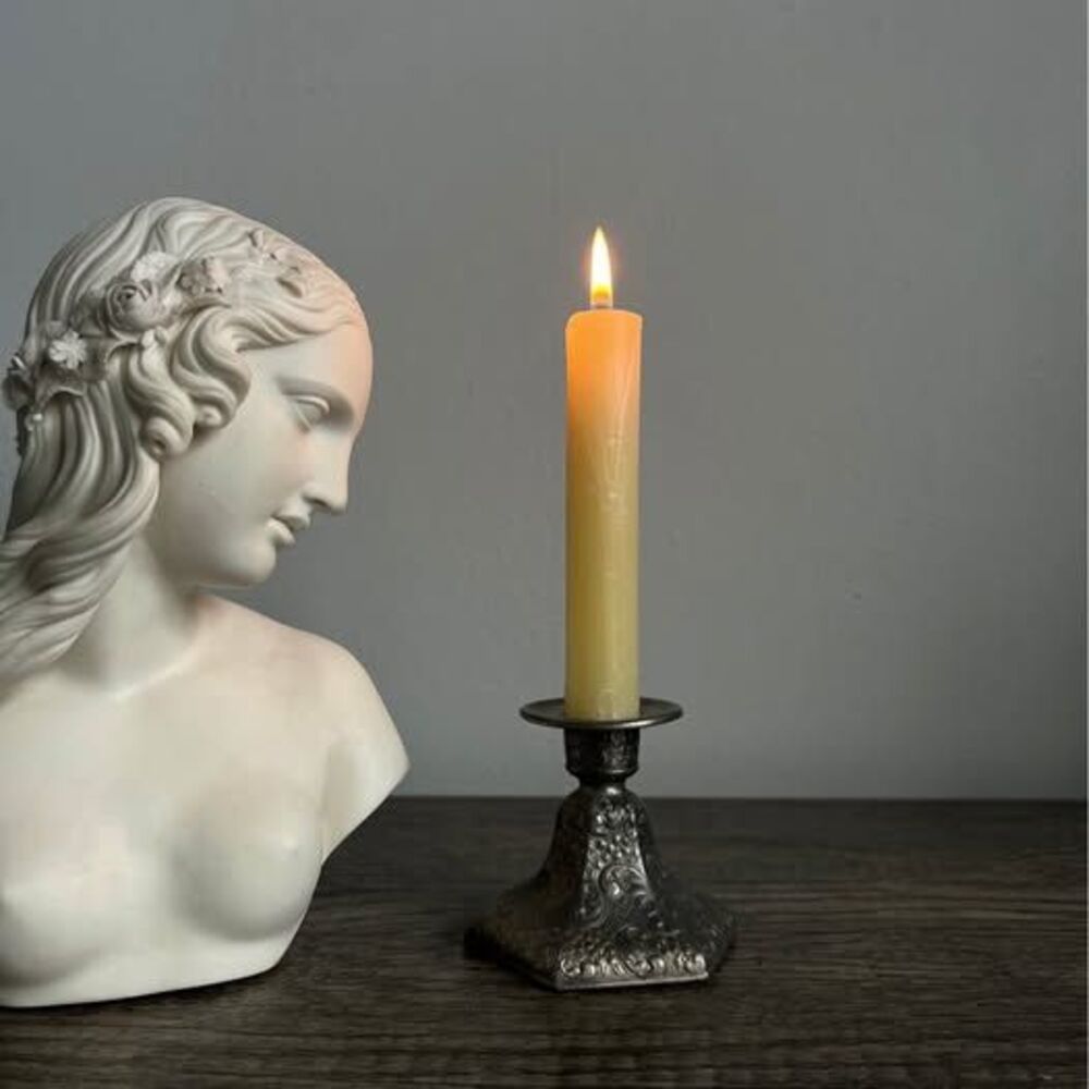 Single Vintage Embossed Gunmetal-colored Candle Holder